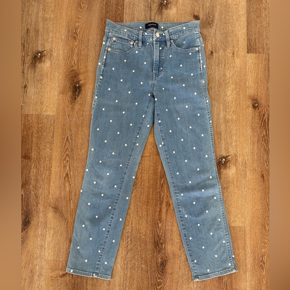 J.Crew Blue Polka Dot High Rise Straight Jeans Size: 25